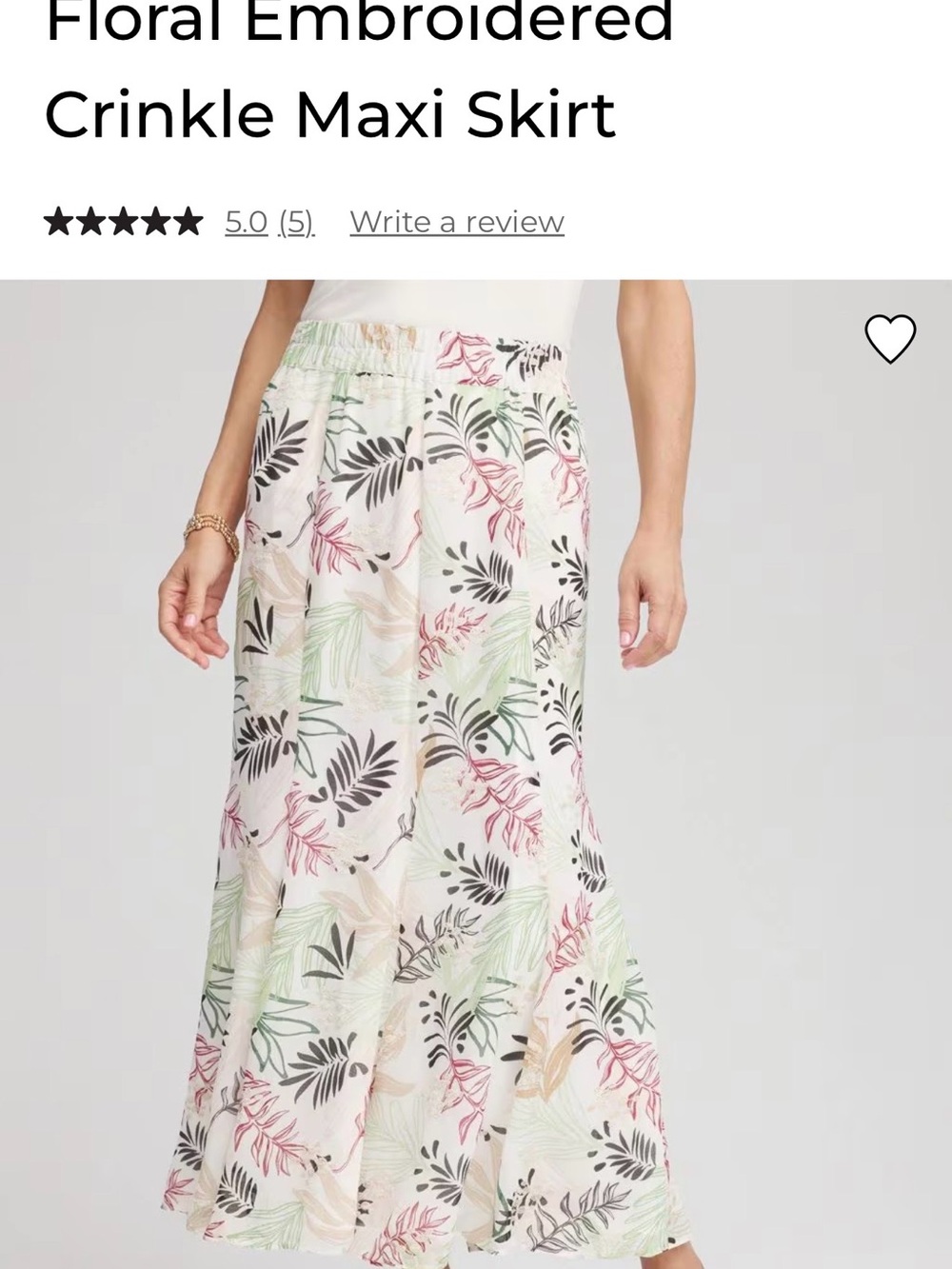 Chico’s Floral Embroidered Crinkle Maxi Skirt
